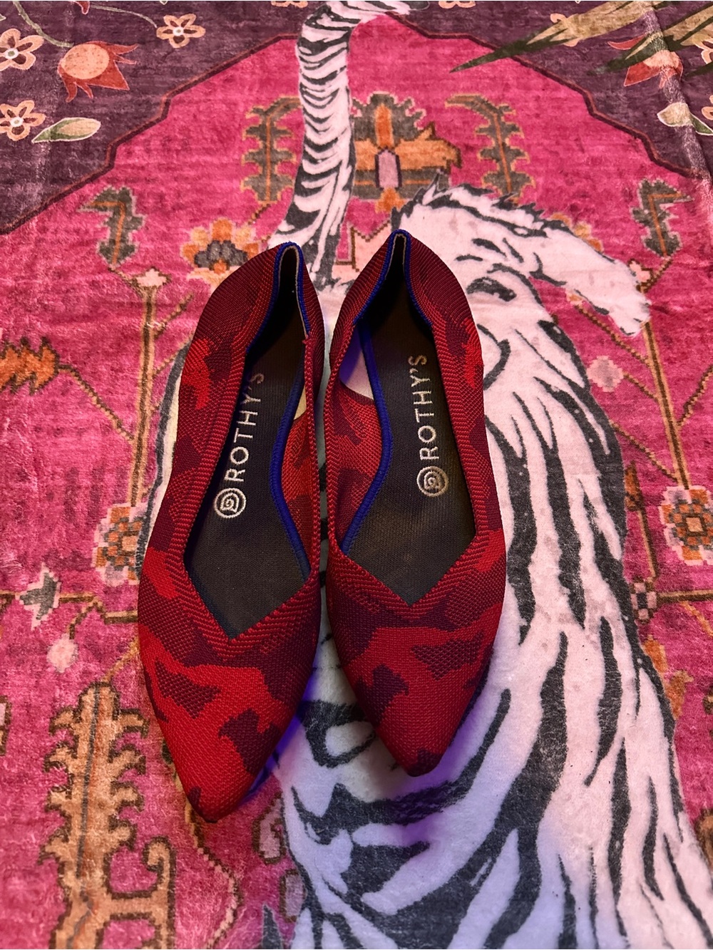 Rothy's Women's Red Patterned Pointed Knit Flats